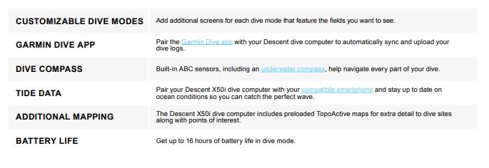 specification of garmin descent x50i dive computer